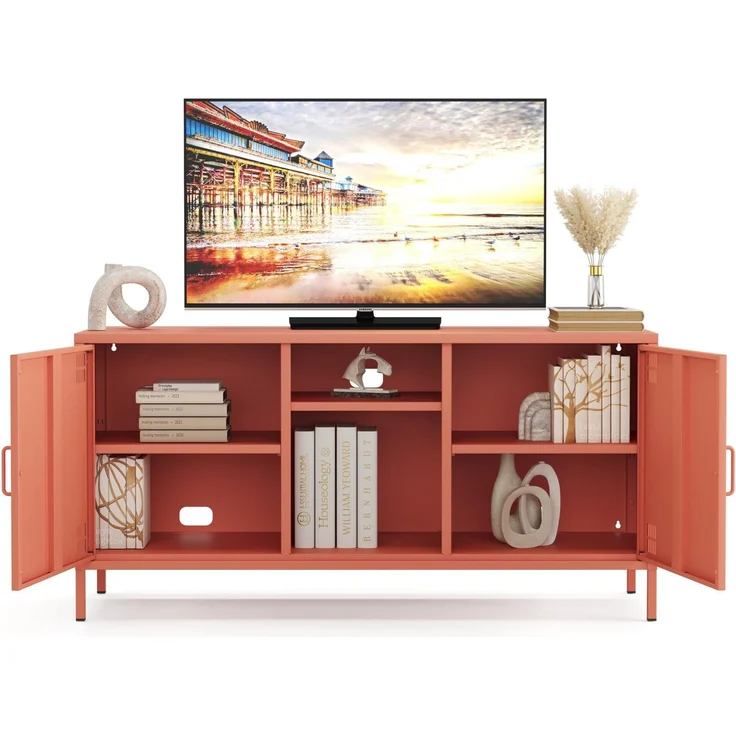 Metall Möbel Pera3, TV-Schrank 3 Regale - 130,5 x 40 x 64,5 cm Lachsfarben – Bild 1