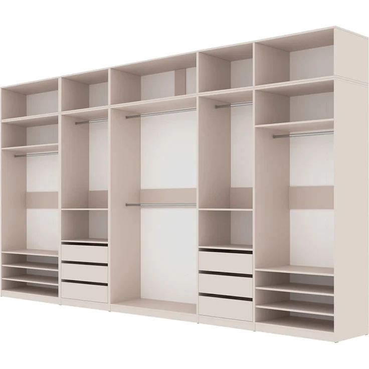 Marmex Möbel Tres Set-S/N großer Eckkleiderschrank, Begehbarer Kleiderschrank offen mit Aufsatz, modularer Kleiderschrank mit Kleiderstangen, Einlegeböden für Kleidung, Schuhe, laminierte Spanplatte, graubeige cashmere 240/191x246x51 cm – Bild 10