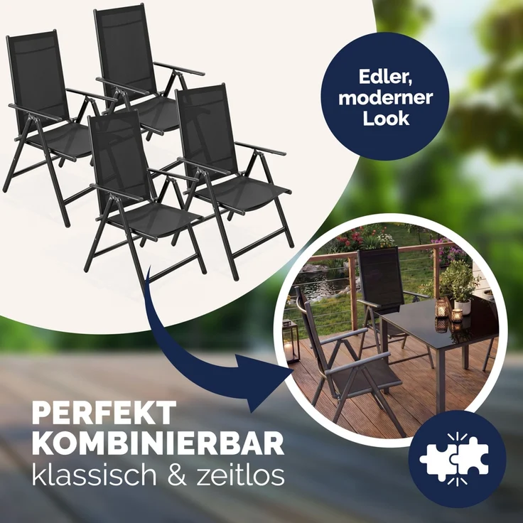 CASARIA® Aluminium Gartenstuhl Bern Klappbar Anthrazit 4er Set – Bild 6