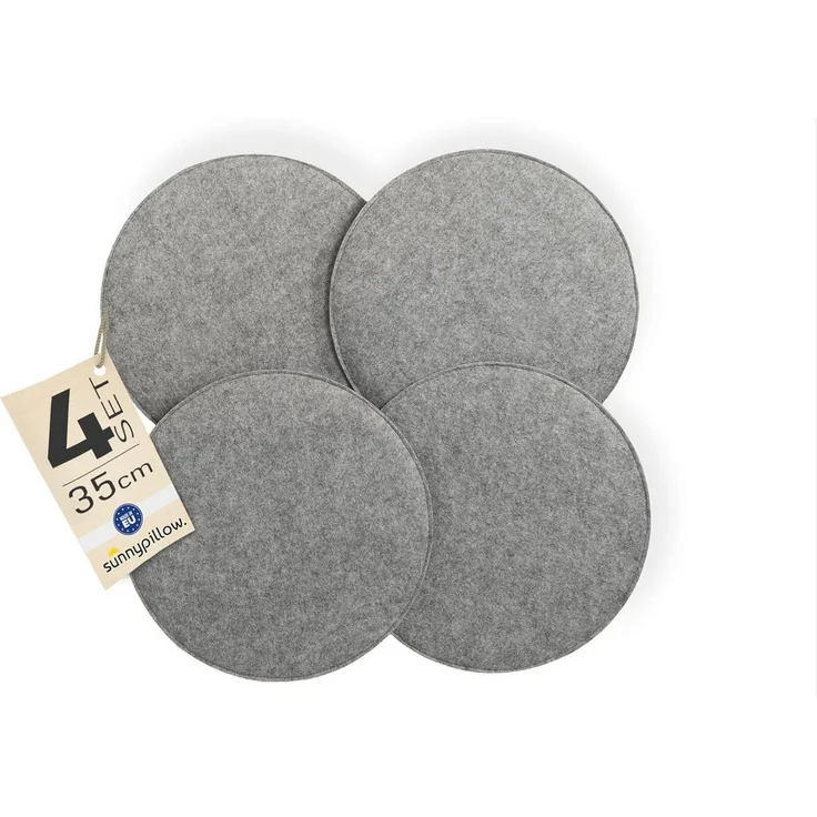 sunnypillow Stuhlkissen 4er Set Sitzkissen Filz Stuhlkissen rund Ø 36cm Filzkissen, Hellgrau – Bild 5