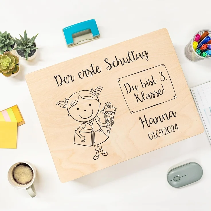 Creative Deco Holzkiste Einschulung Geschenk Erster Schultag, Natur 40 x 30 x 14 cm – Bild 2