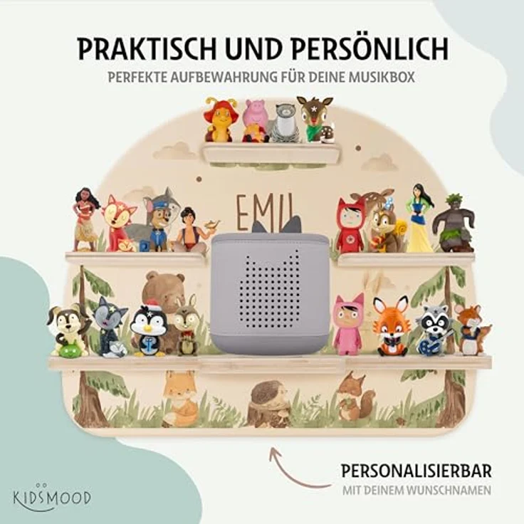 Kidsmood - Tonie Regal fürs Kinderzimmer– Liebevoll gestaltetes Wandregal mit abgerundeten Ecken & Kanten für Toniebox 2 mit Namen & Metallplättchen | Personalisierte Geschenke für Kinder – Bild 6