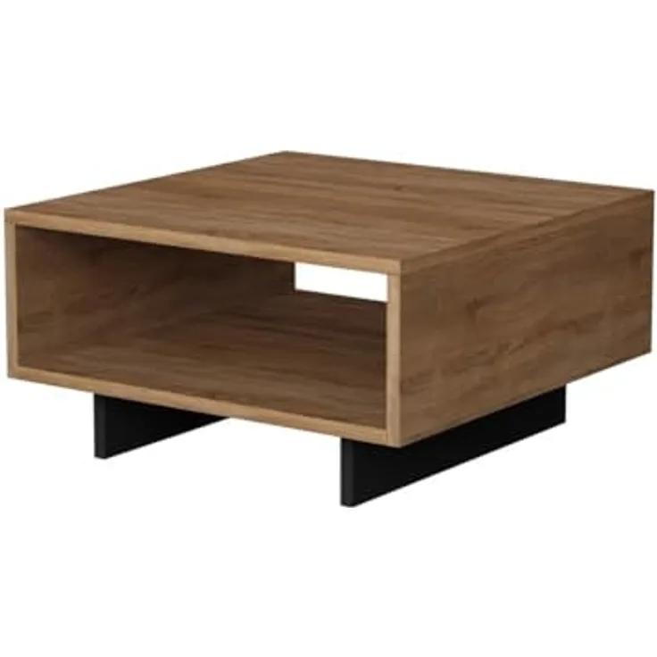 Calicosy Couchtisch Eiche, melaminbeschichteter Holzwerkstoff, 60x32x60 cm, mit zusätzlichem Regal für Stauraum