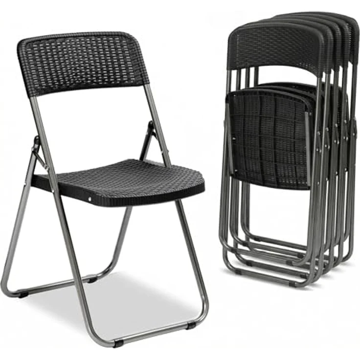 Sekey Rattan Gartenstuhl Klappbar 6er, Campingstuhl Faltbar 200KG, 46 x 53 x 84 cm, Klappstuhl Camping Balkon Garten, Gartenstühle Set Wasserdicht, Schwarz – Bild 2