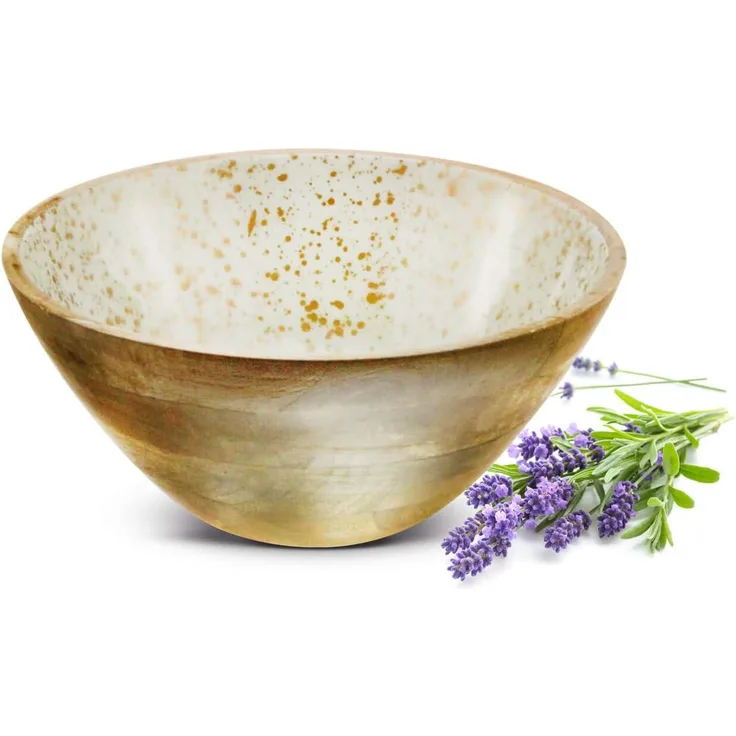 Schale aus Mangoholz mit Emaillebeschichtung in Natur/Gold Ø25cm Salatschüssel Schale Dekoschale