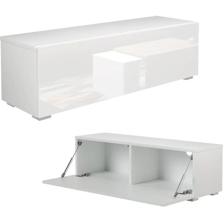 PLATAN ROOM Fernsehschrank TV-Lowboard 105/140 / 160/210 / 280 In Weiß Hängend Oder Stehend Hochglanz Matt (105 x 30 x 32, Weiß Matt/Weiß Hochglanz)
