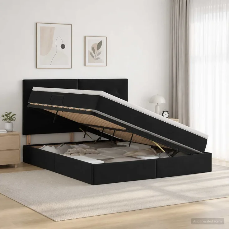 vidaXL LED-Speicherbett mit Matratze Schwarz 160 x 200 cm Samt 3460142