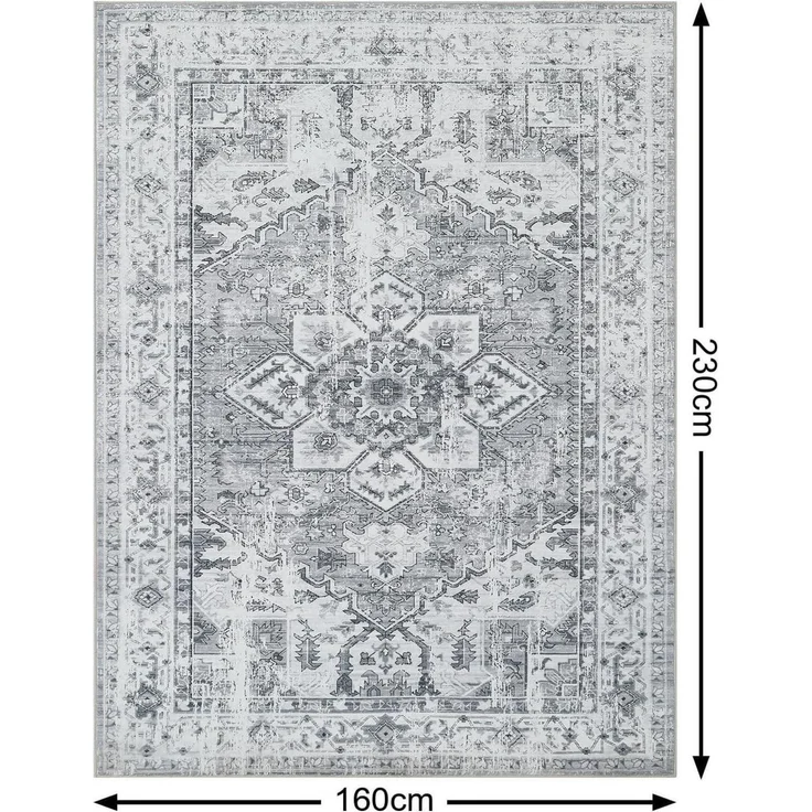 Boho Teppich Kurzflor Waschbar Weich Rutschfest Vintage Grau 160x230cm – Bild 2