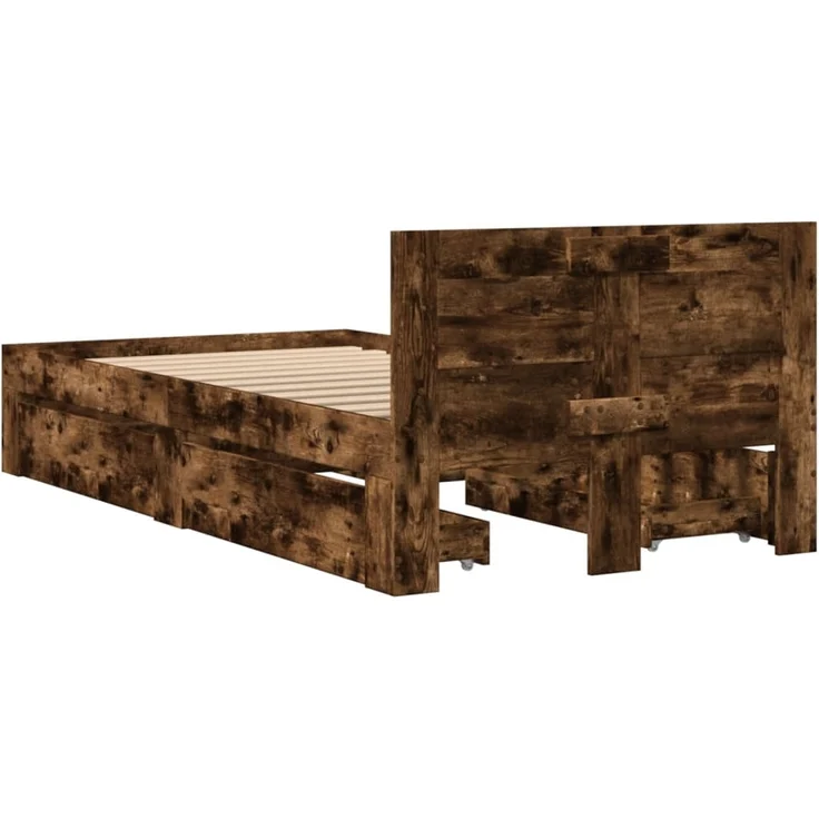 vidaXL Bettgestell mit Kopfteil Räuchereiche 75x190 cm Holzwerkstoff 3295622 – Bild 6
