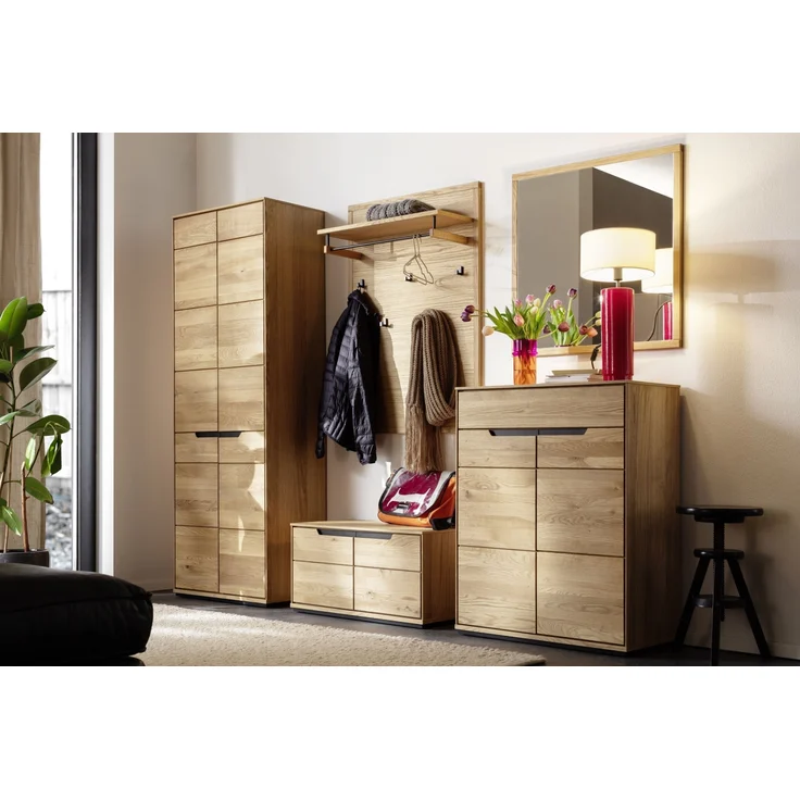 Garderoben-Set >ARAYA< (5-teilig) in Eiche teilmassiv - 227x195x40,5 (BxHxT) – Bild 2
