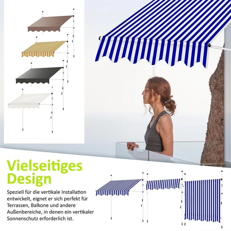 Klemmmarkise Balkon Markise Sonnenschutz Terasse Fenstermarkise Balkonmarkise Sonnensegel Windschutz Balkon Rollo - 300 x 120 cm - Creme mit LED – Bild 3