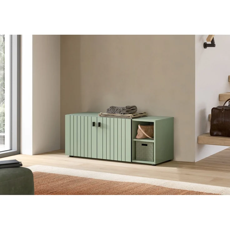 Sitzbank (B/H/T: 106x43x37 cm) in Smoke Green Nachbildung – Bild 6