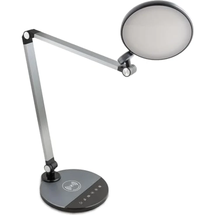 FeinTech LTL00620 LED Schreibtischlampe mit kabelloser Ladefunktion, dimmbar, Silbergrau – Bild 5