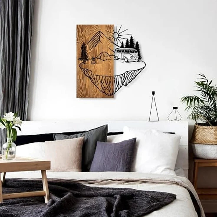 Wallity 'Camp Life' Dekoratives Wandaccessoire aus Holz, Walnuss / Schwarz, 57 x 54 cm – Bild 4