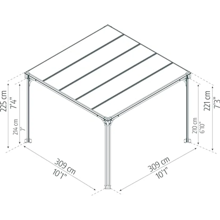 Palram - Canopia 'Milano 3000' Aluminium Pavillon, Anthrazit, 308 x 308 x 221 cm – Bild 10