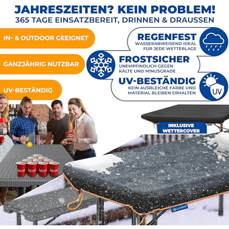 KESSER® Bierzeltgarnitur 3-teilig Set Tisch & 2x Bank | Buffettisch für drinnen & draußen Gartengarnitur klappbar 183x76x74cm Kunststoff Klapptisch Gartentisch inkl. Abdeckung & Tragegriffe Anthrazit, Rattan – Bild 9