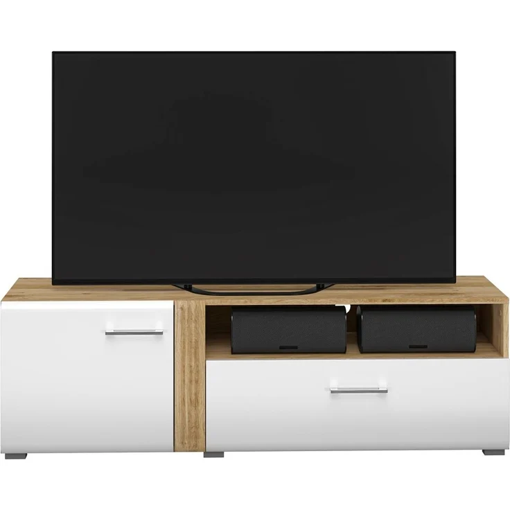 TV Lowboard 150 cm in Eiche Castello Nb. mit weiß Hochglanz AKRON-131 MDF Front mit edler Fräsung, B/H/T: ca. 150/47/42 cm – Bild 6