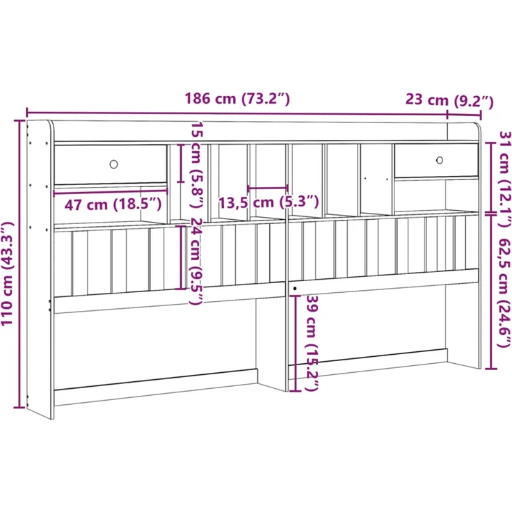 vidaXL Kopfteil mit Stauraum Weiß 180 cm Massivholz Kiefer 855503 – Bild 10