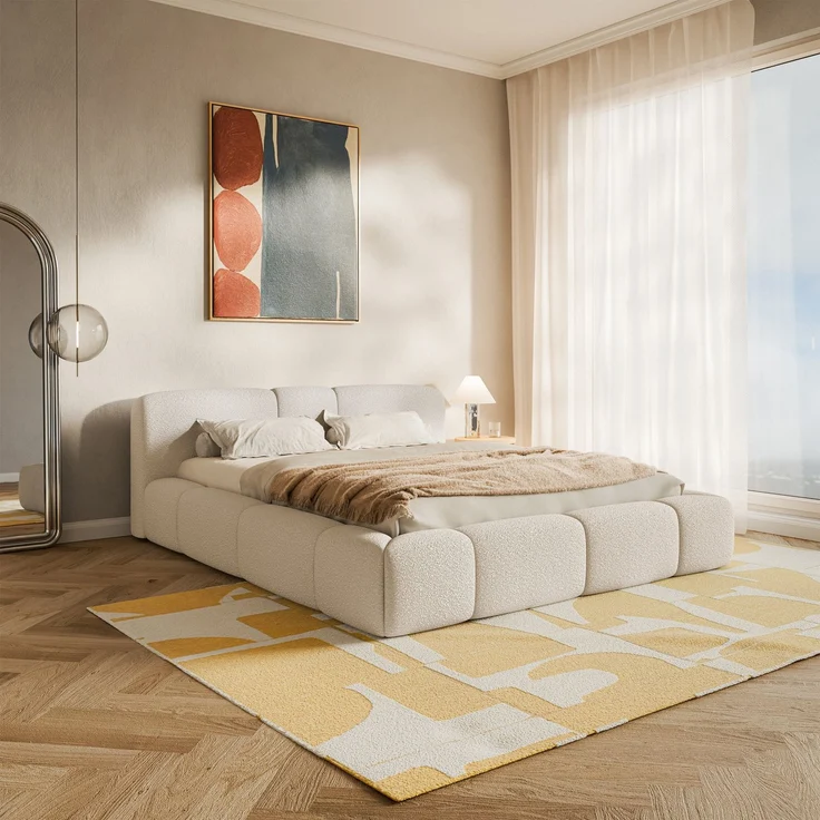 Selsey 'Bowia' Polsterbett 140x200 cm, Bettkasten, Bouclé Hellbeige – Bild 3