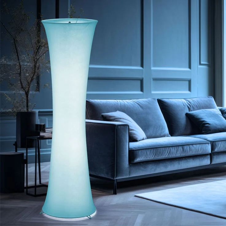 Stehleuchte aus Textil in weiß mit Trittschalter und RGB – Bild 6