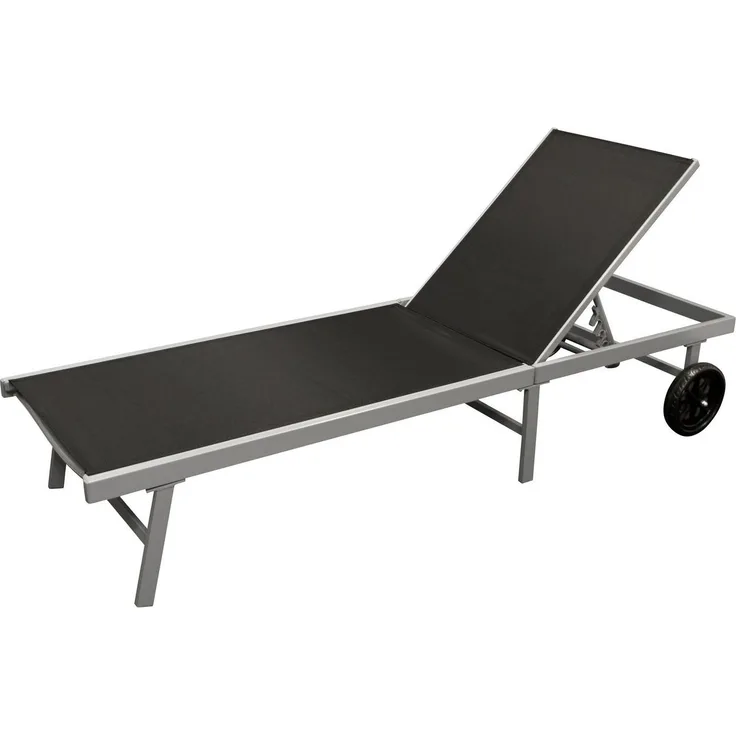 Rollenliege OSTIA, Aluminium silber + Textilgewebe schwarz, 200cm
