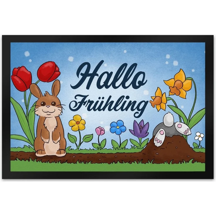 speecheese Fußmatte Hallo Frühling Fußmatte XL in 40x60 cm mit süßen Hasen für Ostern – Bild 3
