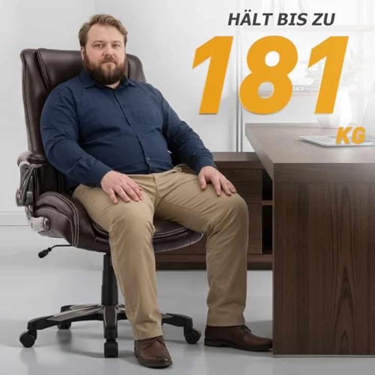 COLAMY Bürostuhl, Bürostuhl Ergonomisch, Großer und hoher Schreibtischstuhl 181 kg, großer, strapazierfähiger Chefsessel mit hoher Rückenlehne und klappbaren Armlehnen für das Homeoffice, Braun – Bild 6