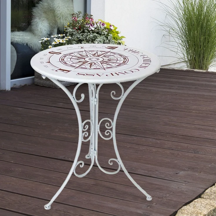 Bistrotisch, Kompass-Design, Eisen, weiß, 60 cm – Bild 6