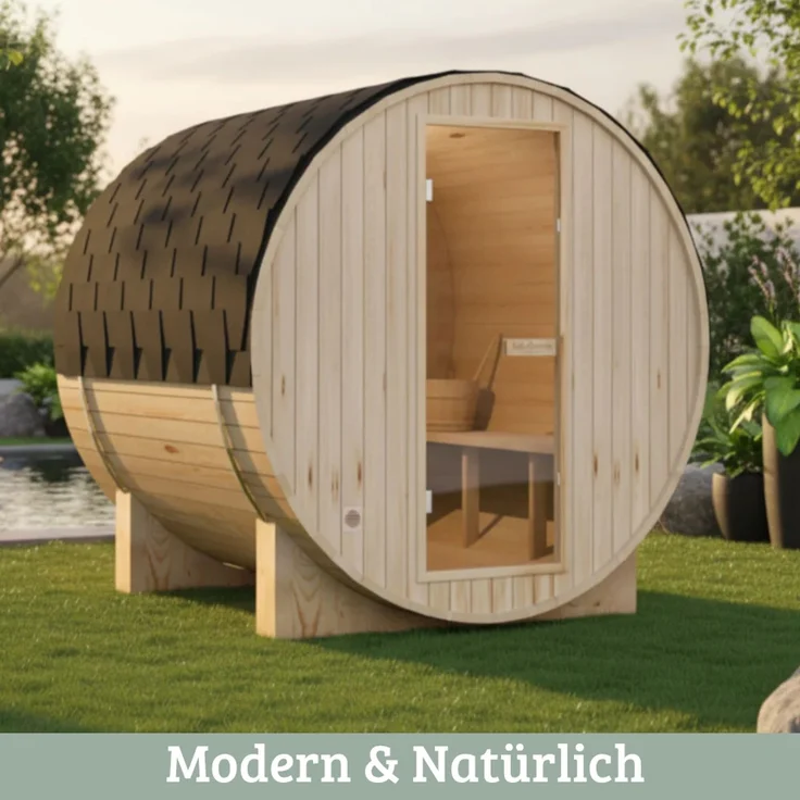 DELUKE® Fasssauna Outdoor mit Elektroofen PIET - für 2 Personen, inkl. Saunazubehör | Außensauna Gartensauna Saunafass | Selbstmontage – Bild 3