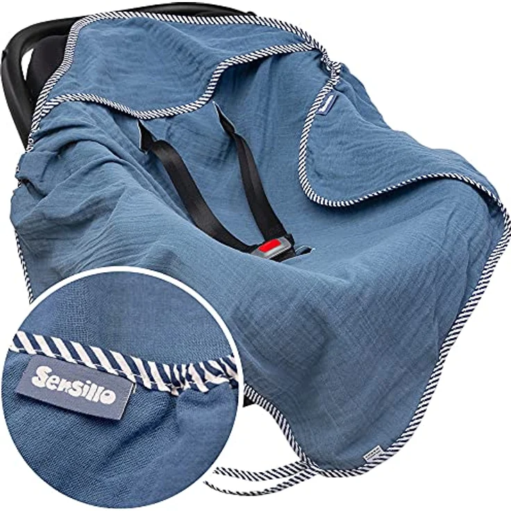 Sensillo Musselin-Bezug für Kinderwagen/Babyschale blau 75x75 – Bild 1