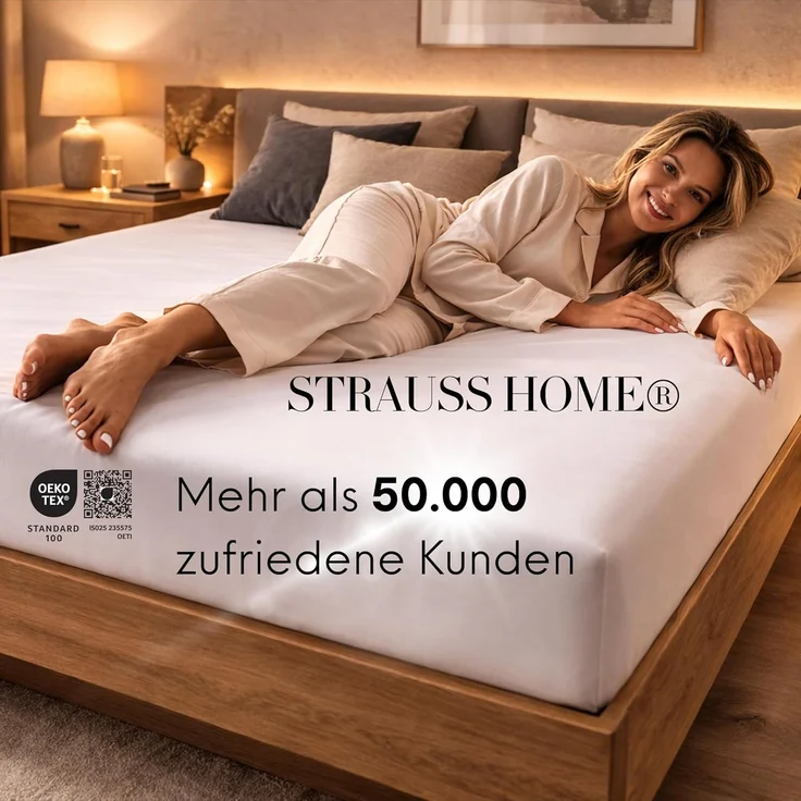 Strauss Home Spannbettlaken Premium 160 g/m² Gekämmte Baumwolle Jersey in Hotelqualität, Gummizug: Rundumgummi, OEKO-TEX®-zertifiziert - Hotelqualität – Formstabil & Langlebig – Bild 7