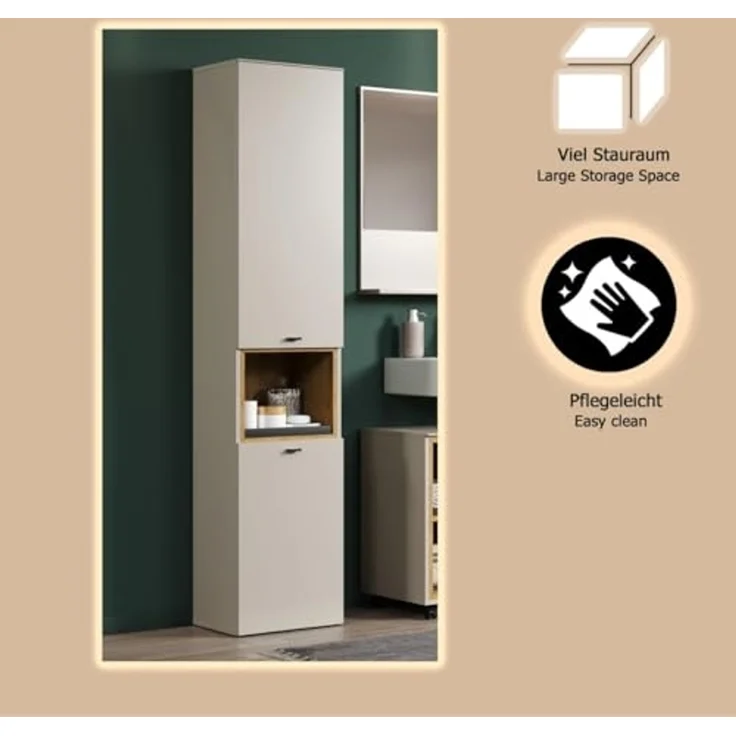 Badezimmer Hochschrank Sao Paulo in Sand und Eiche 40 x 186 cm – Bild 7