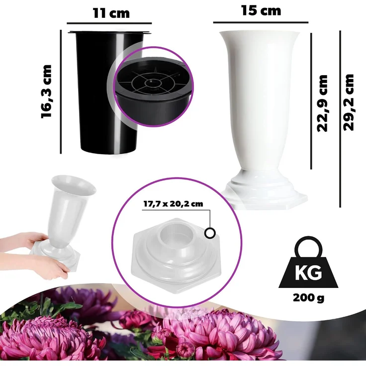 KADAX Vase, Fläschchen für Friedhof, Grabstein, Weiß, 29 cm – Bild 3