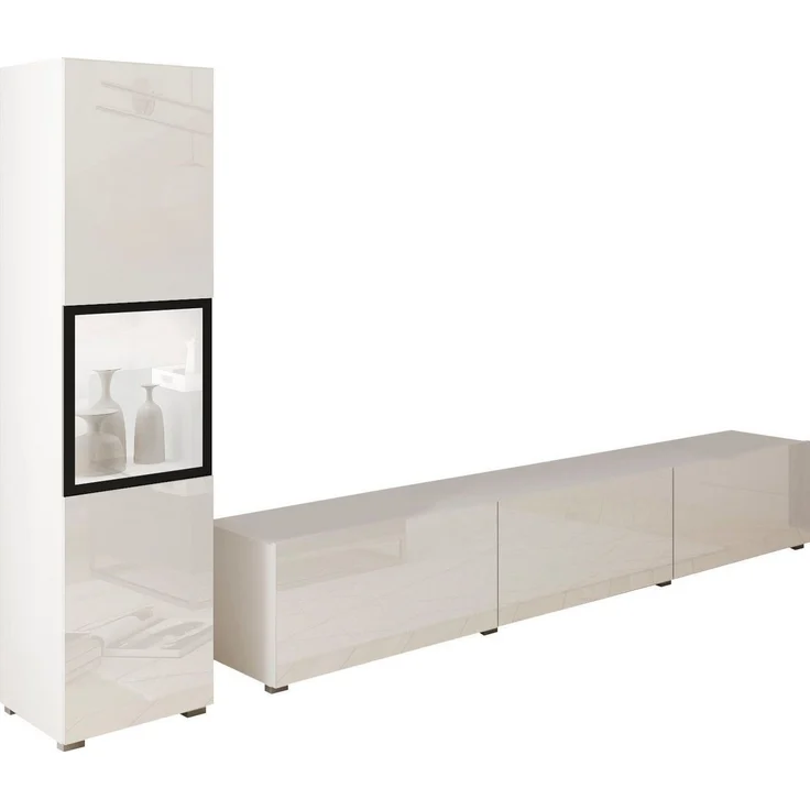 INOSIGN Wohnwand BERLIN I, (Komplett-Set, 2-St), moderne grifflose Mediawand Breite 220 cm, Vitrine mit Verglasung – Bild 1