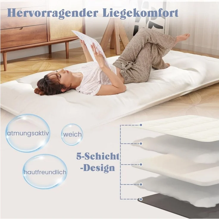 Futonmatratze, COSTWAY, 10 cm hoch, Futon Matratze, Tatami-Matte, Klappmatratze, 140x200 cm – Bild 4