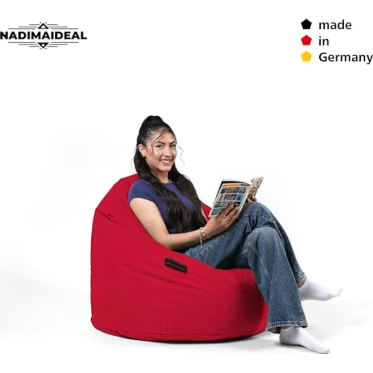 Nadimaideal Sitzsack Tropfenform Kastanie | Bodenkissen für Kinder & Erwachsene | Indoor & Outdoor | Gaming Sitzsack - Sitzkissen - Beanbag | Füllung EPS Perlen (Rot, XXL-Durchmesser 88 cm) – Bild 6