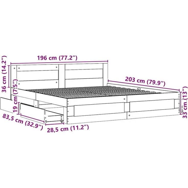 vidaXL Bettrahmen mit Kopfteil 2 pcs Sonoma 193 x 203 cm Holzwerkstoff 3402856 – Bild 11