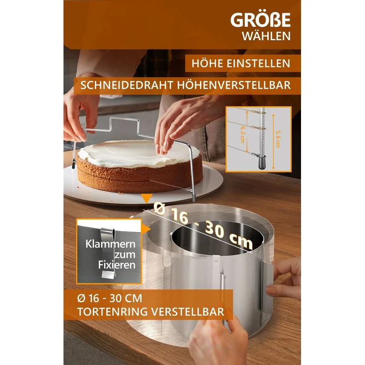 Aurelia Home Tortenring mit Tortenschneider, 2-teilig – 15 cm hoch, Ø 16–30 cm – Bild 3