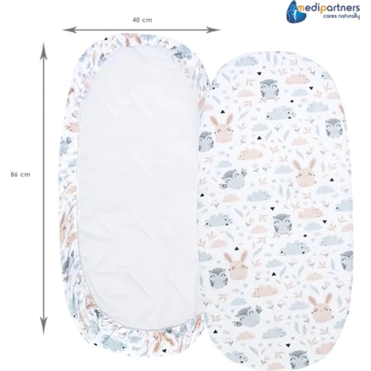 Medi Partners Baby Spannbettlaken Kinderwagen Laken 86x40 Bettlaken Stubenwagen - 100% Baumwolle Fitted Sheet für Beistellbett Babybett Bezug (Glade) – Bild 3