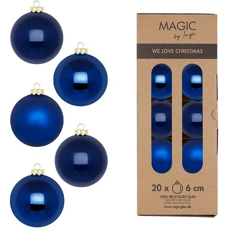 MAGIC by Inge Weihnachtsbaumkugel, Weihnachtskugeln Glas 6cm 20 Stück - Royal Blue