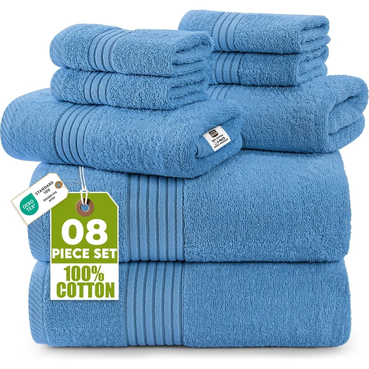 Utopia Towels 8-teiliges Handtücher aus 100% Baumwolle, weich und saugfähig für den täglichen Gebrauch, 2 Badetücher 69x137 cm, 2 Handtüchern 41x71 cm, 4 Waschlappen 30x30 cm (Elektrisch Blau)