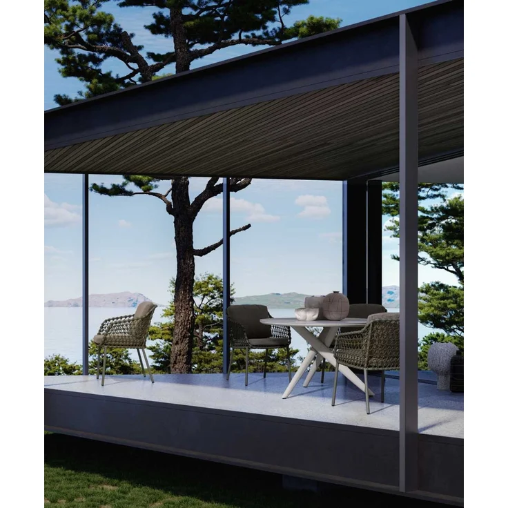 Gartenstuhl Ivissa aus Metall, modern gepolstert, Grün, wetterfestes Kissen, inkl. Armlehnen – Bild 2