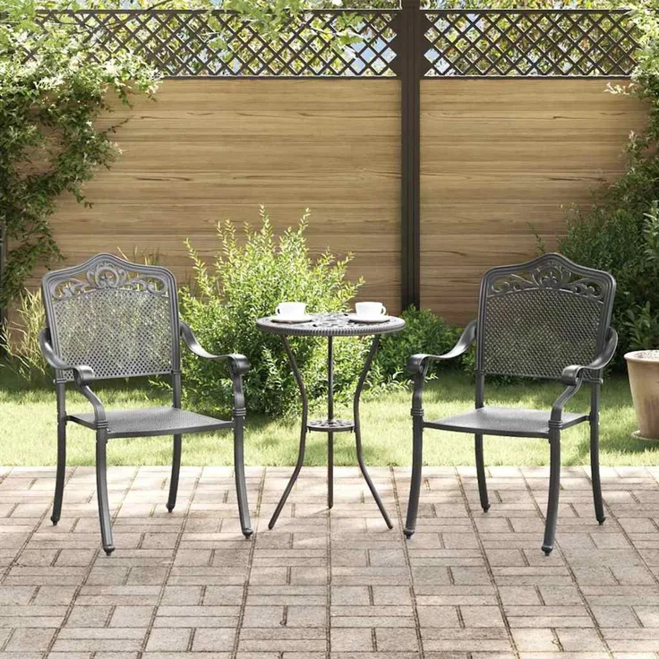 2er Set Gartenstuhl, Balkonstuhl Schwarz 55 x 55 x 92,5 cm Aluminium