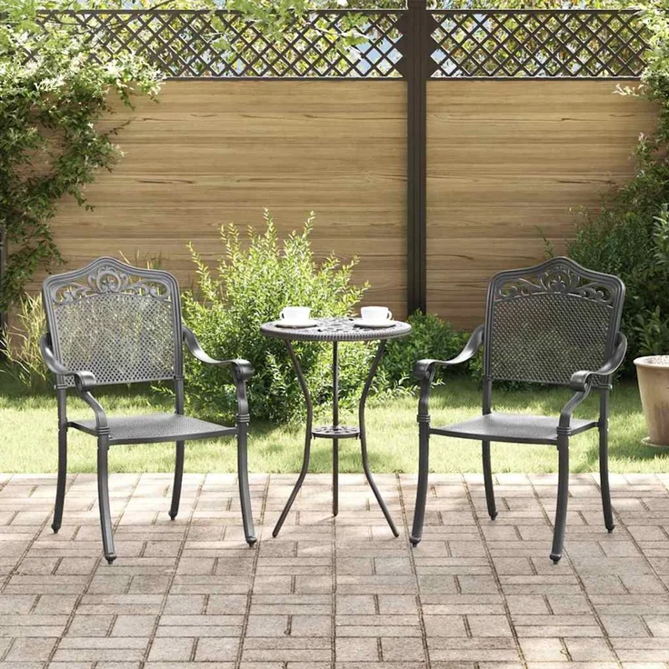 2er Set Gartenstuhl, Balkonstuhl Schwarz 55 x 55 x 92,5 cm Aluminium – Bild 1