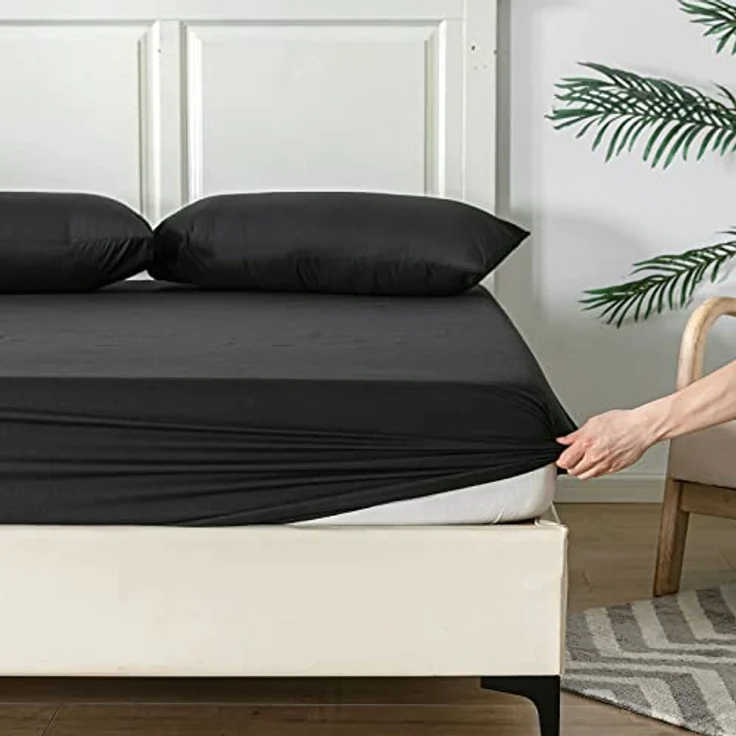 Kono Bedding Spannbettlaken - Gebürstete Mikrofaser Spannbetttuch - 30 cm Tiefe Tasche (Schwarz, 90x200 cm) – Bild 7