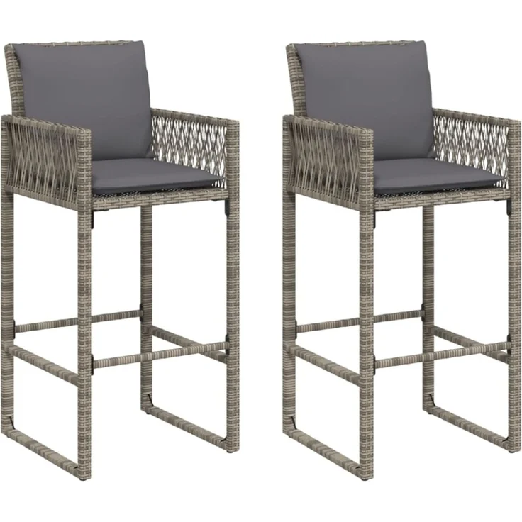 vidaXL Garten-Barhocker mit Kissen 2 Stk. Grau Poly Rattan 368707 – Bild 2