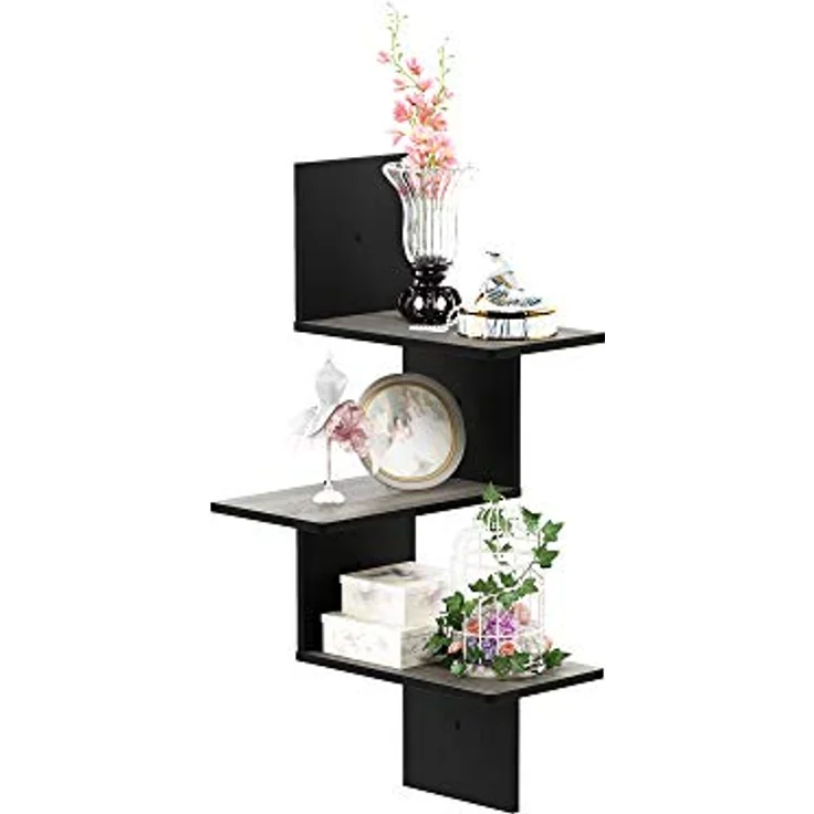Furinno Rossi Eck Schweberegale für die Wand, 3-stöckiges quadratisches Eck-Wandregal, radiales Wandregal, für Badezimmer, Schlafzimmer, Wohnzimmer, Französische Eiche – Bild 5