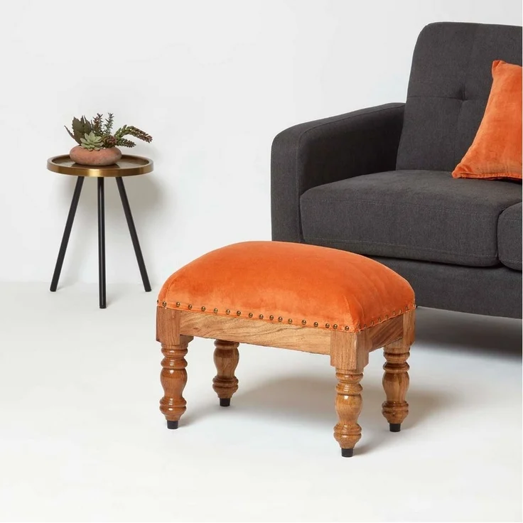 Homescapes Fußhocker Rechteckiger Samthocker Mable – orange mit Holzbeinen, 50 x 30 x 40 cm – Bild 2