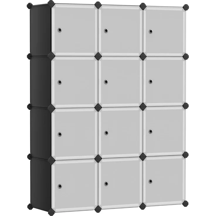 Songmics Regalsystem, Schuhregal, Set aus 12 Würfeln, Kleiderschrank aus Kunststoff, mit Türen, Steckregal, Aufbewahrung von Kleidung, Schuhen und Büchern, einfache Montage, schwarz LPC34HV1 – Bild 1