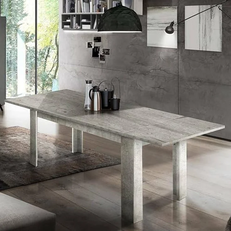 Dmora - Ausziehbarer Tisch Nanni, ausziehbare Konsole für bis zu 10 Sitzplätze, ausziehbare Konsole 100 % Made in Italy, 140/190 x 90 x 75 cm, grauer Marmor – Bild 1